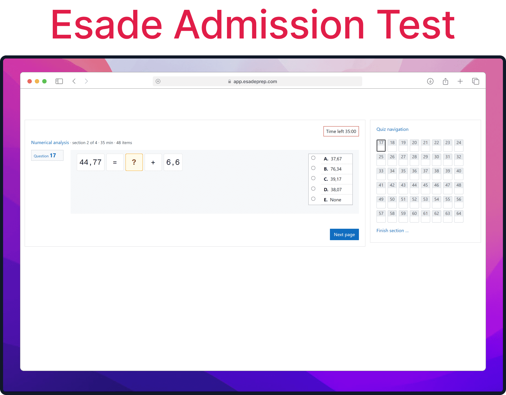 Full-length Esade Admission Test simulation